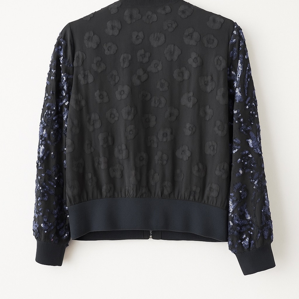 Rebecca Taylor Black Sequin Bomber Jacket - Sparkly Statement Piece ✨💙🖤 - Picture 10 of 11